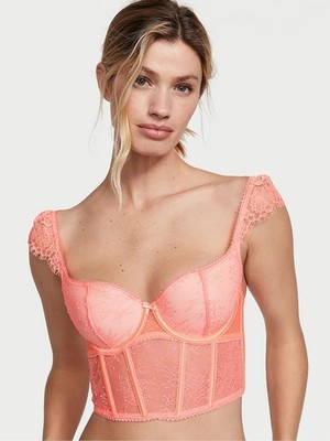VICTORIA S SECRET Dream Angels Lace Cap Sleeve Corset Top Neon Nectar Size M DD