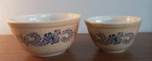 2 Vintage Pyrex HOMESTEAD Mixing Bowls 401- 1 1/5 pt, 402 - 1 1/2 qt.