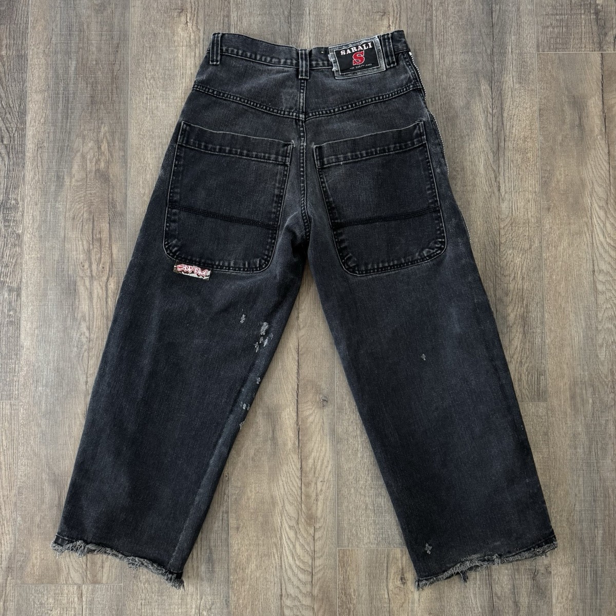 Vtg SARALI Wide Leg Baggy Y2K Camo Zip Skate Jeans Hip Hop 30x29