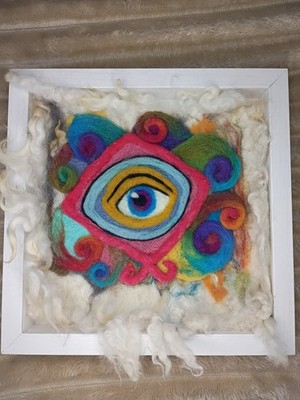 Evil Eye,  Phychedelic Inspired, Wet And Needle Felted Art, Raw Alpaca  Wool