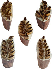 Leaf Brass Wooden Stamps Set of 5 for Block Printing on Clay, Pottery, Fabric