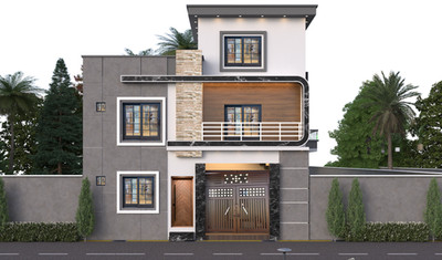 Modern House Design with Front Elevation  Architectural Dwg (35x45) 3d View