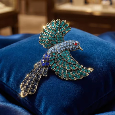 Vintage Style Blue Bird  Brooch Rhinestone Animal Pin Spring Summer Jewelry Gift
