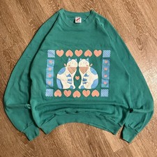 Vtg Cat Duck 90's Crew Neck Sweatshirt Adult Large Double Sided Stains Made USA