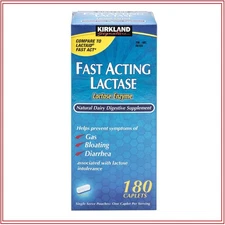 Kirkland Signature Fast Acting Lactase, 180 Caplets - Fresh! - Free Shipping!