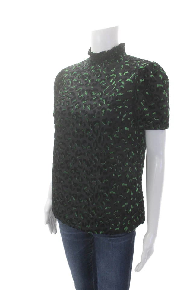 Blusa negra con estampado animal manga corta cuello alto texturizada Milly para mujer talla S Foto 2 de 4