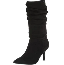 Marc Fisher Womens 8 M Black Faux Suede Pointed Toe Slouch Boots NEW HS6