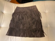 Vintage Revue Leather Suede Mini Skirt Fringe Brown Womens 4 Small Medium