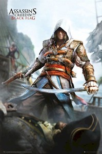 ASSASSIN-039-S-CREED-IV-EDWARD-KENWAY-W-SWORD-24x36-VIDEO-GAME-POSTER-Black-Flag