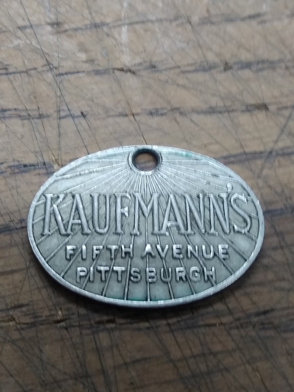 Vtg Kaufmann's Of Pittsburgh Fifth Avenue Key Chain Product Tag Employee Badge?? Vtg Kaufmann's Of Pittsburgh Fifth Avenue Key Chain Product Tag Employee Badge??