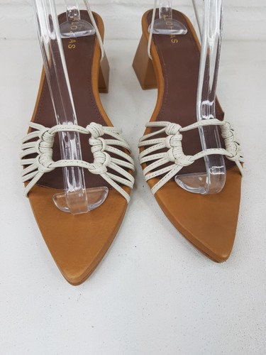 Alohas Mirage Sandals 40 UK 7 Tan Ivory Strappy Ankle Wrap Tie Leather Heels - Picture 7 of 16
