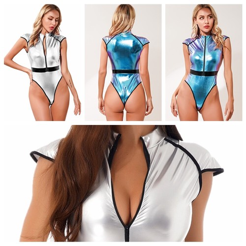 Women Bodysuit Color Block Catsuit Skin-friendly Costume Hot Clubwear High Cut - Picture 2 of 34