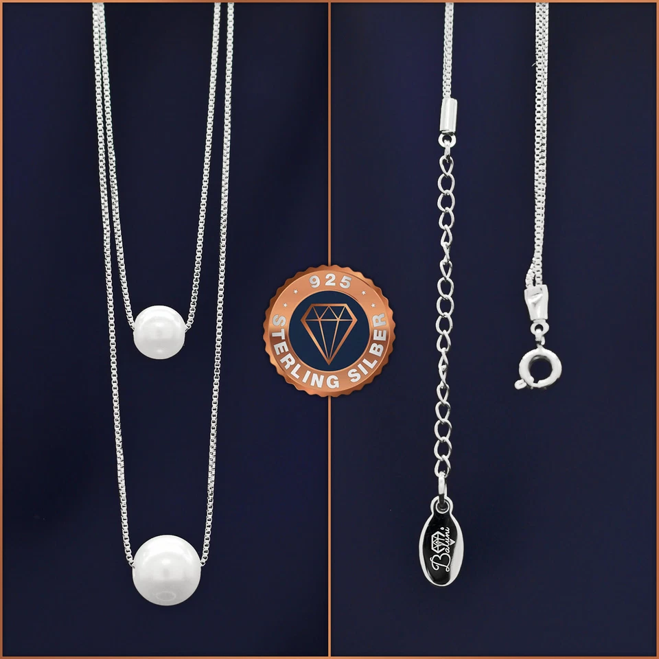 Perlen-Doppel-Halskette Kette 925 Sterling-Silber im Etui, Geschenk Weihnachten - Bild 3 von 4