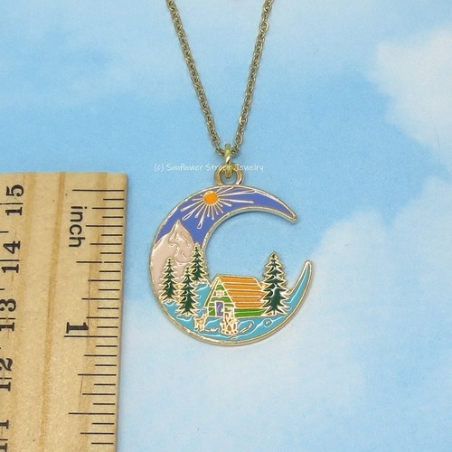 Enamel Mountain Charm Pendant Necklace 05133 Pine Tree Camping Forest Cabin - Picture 2 of 3