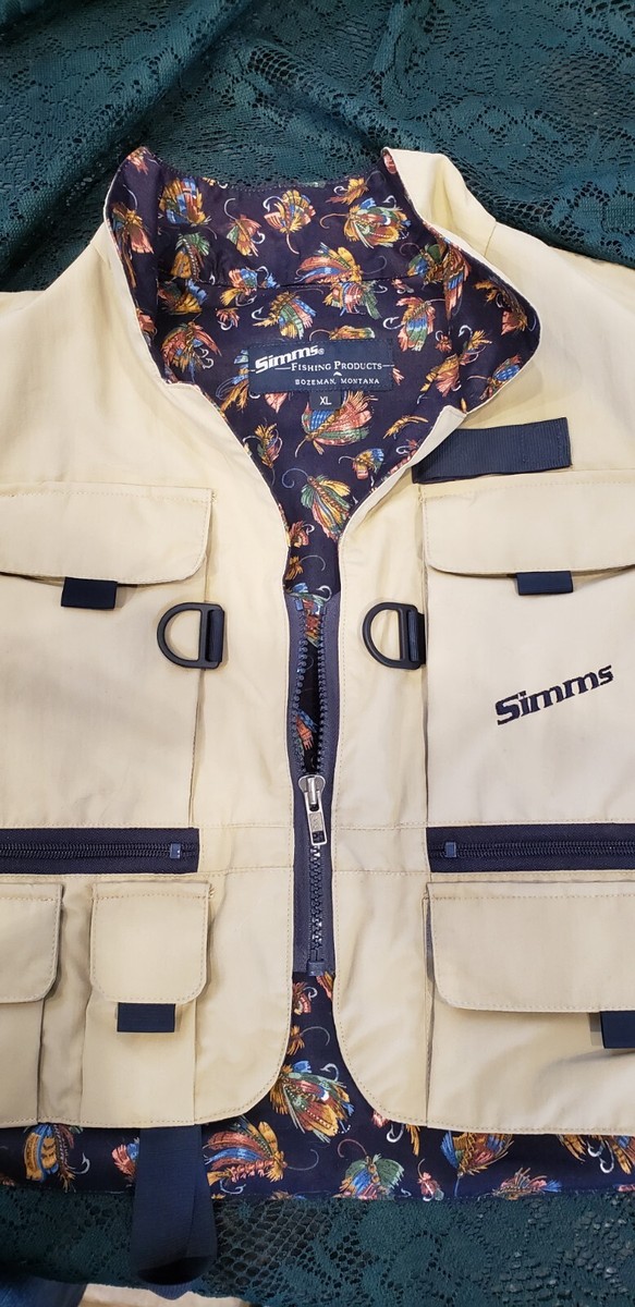 Gilet Imprimé Poissons Gilet De Pêche à La Mouche Simms Pour Femme - Taille L - Fabriqué Aux USA - Occasion Très Bon état Gilet Pêche Imprimé Poissons