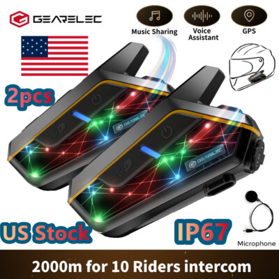2pcs Motorcycle Helmet Intercoms Headsets 1Km Bluetooth with FM Radio Interphone