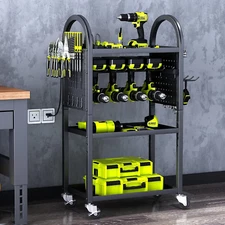 Power Tool Organizer - 4 Tier Rolling Tool Cart with 8-12 Drill Holder,Tool Stor