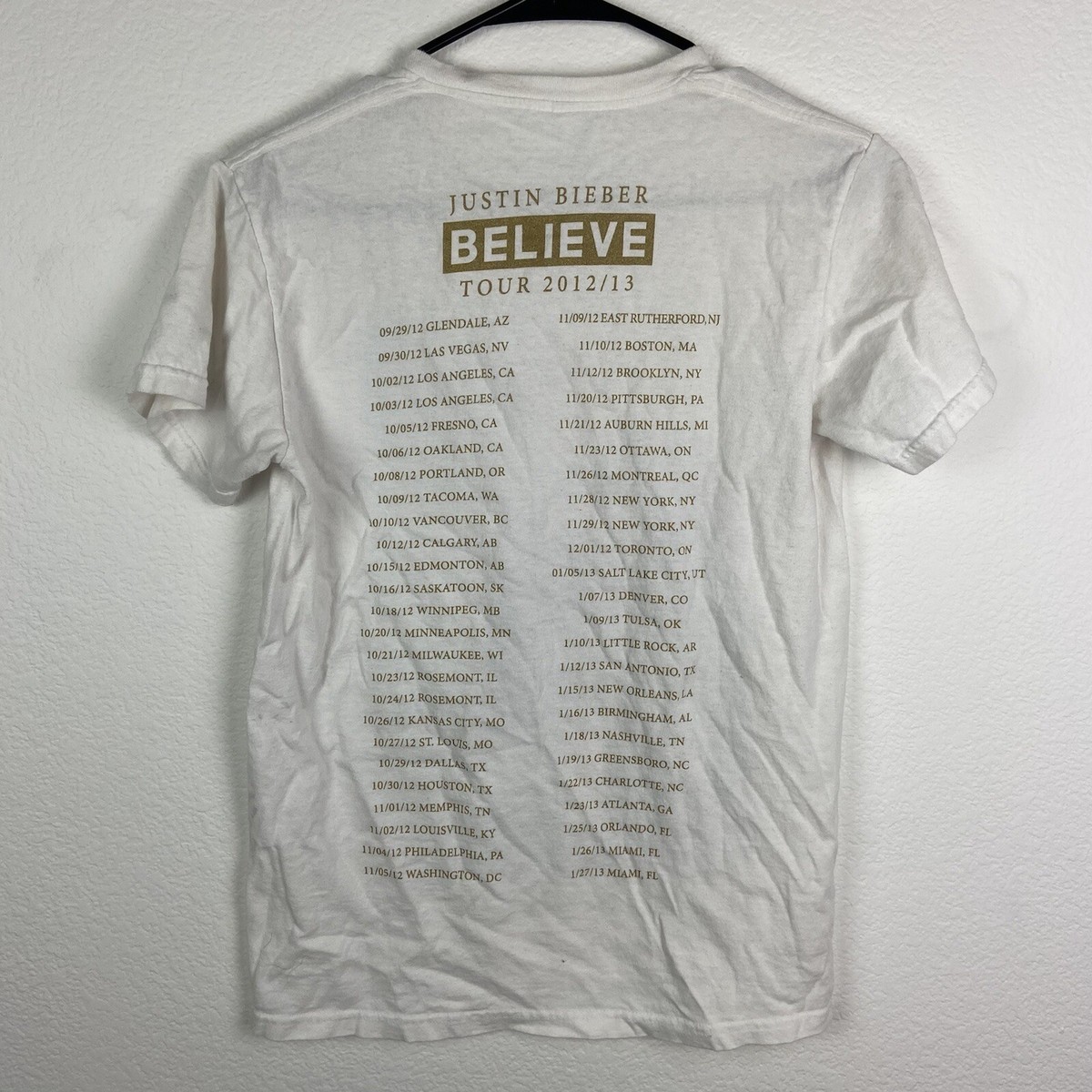 Justin Bieber Believe Tour 2012 2013 White T Shirt Men Size Small