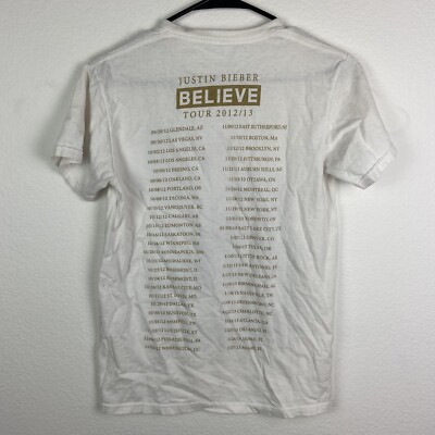 Justin Bieber Believe Tour 2012 2013 White T Shirt Men Size Small