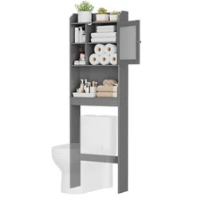 Over The Toilet Space Saver Organization Wood Storage Cabinet Home Bathroom Gray