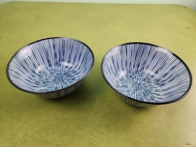 Studio WA Japan Blue And White Soup Noodles 6  Bowls New Set Of 2