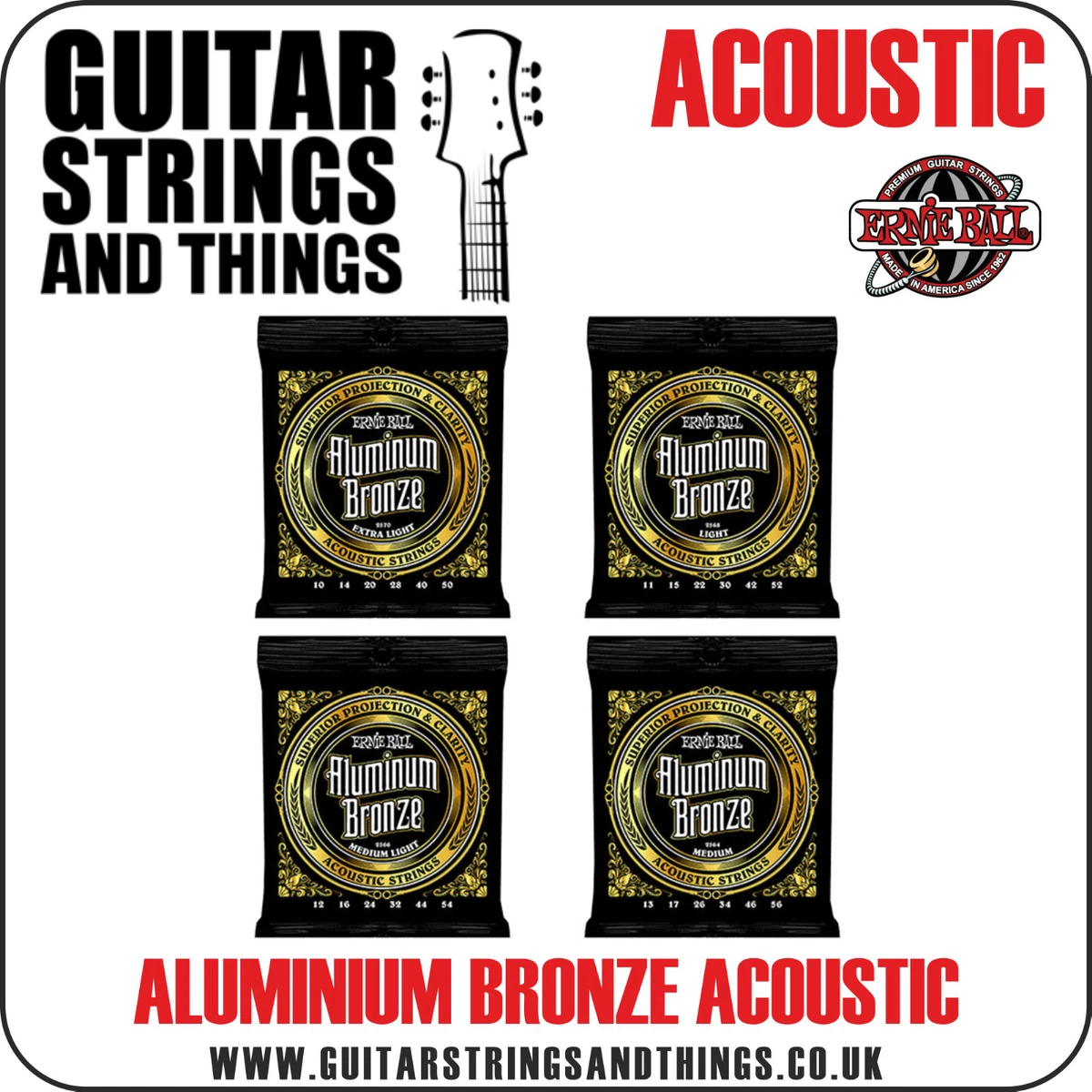 Ernie Ball Aluminum Bronze 6 String Acoustic Guitar Strings eBay
