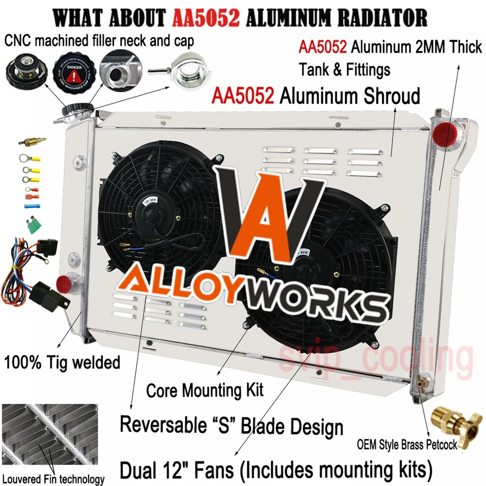 4 Row Radiator+Shroud Fan For 1972-1979 1978 1973 Ford Thunderbird LTD II V8 NEW - Image 2 of 4