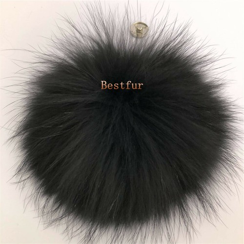 Bola de pompón de piel de mapache real de 19 colores 6" grande con botones a presión sombrero zapatos hágalo usted mismo - Imagen 7 de 40