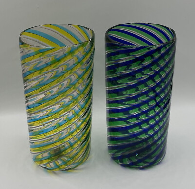 Linea Valentina Handmade Italy Murano Glass Swirl Blue Yellow Blau Gelb Grün