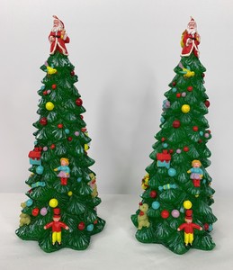 Candles Christmas Tree Shaped 2 Hand Painted 10 X 4 Santa S Toy Shop Ebay