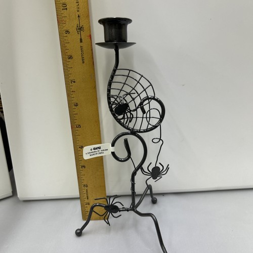 Spider & Web Halloween Candle Holder Black Silvery Metal 9” By GANZ New! - 第 5/5 張圖片