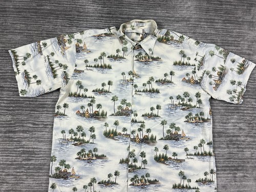 Pierre Cardin Shirt Mens XL Multicolor Hawaiian Button Up Palm Tree 100% Cotton - Picture 2 of 9