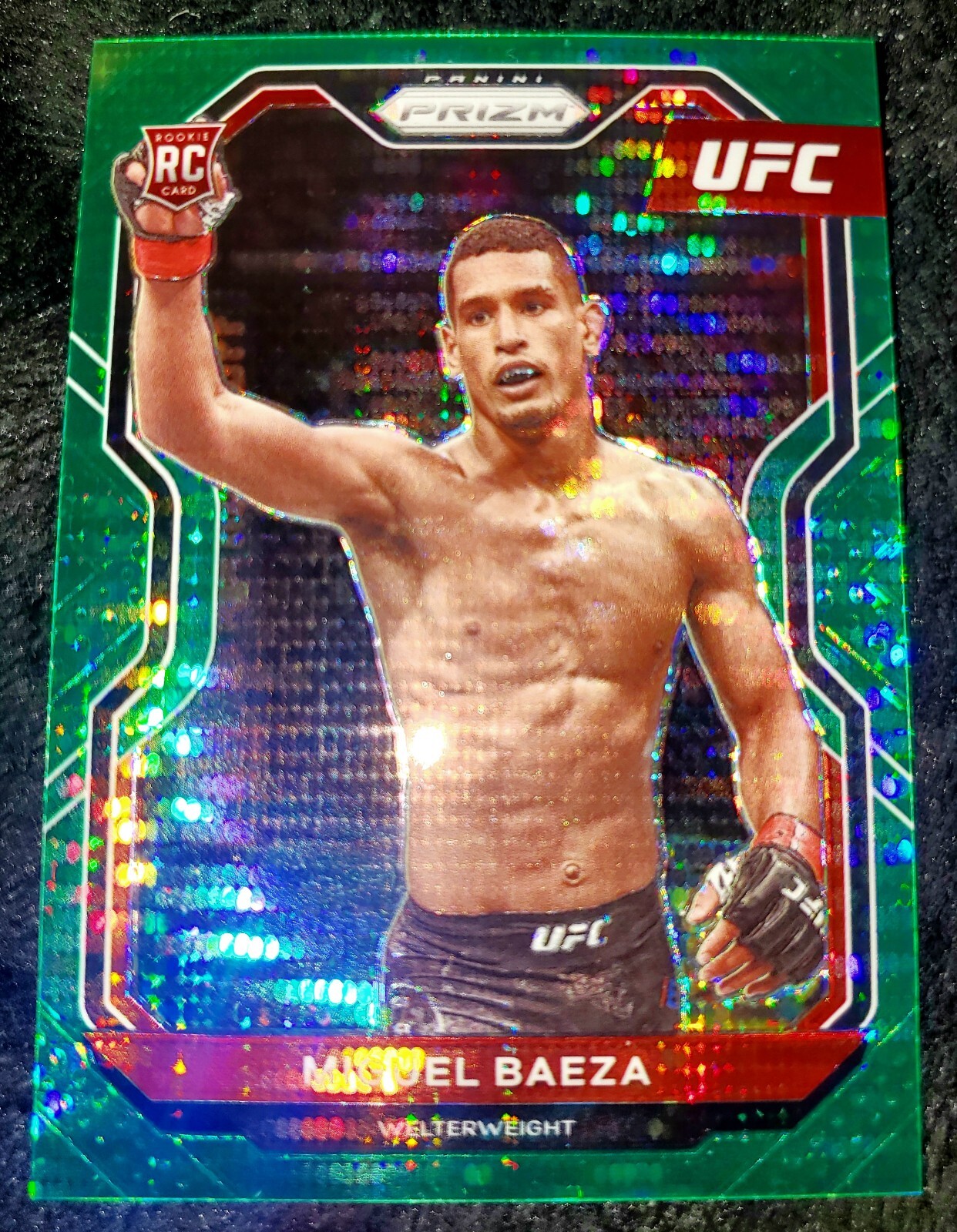 2021 UFC PANINI PRIZM Miguel Baeza RC /25 GREEN PULSAR PRIZM ROOKIE CARD #92