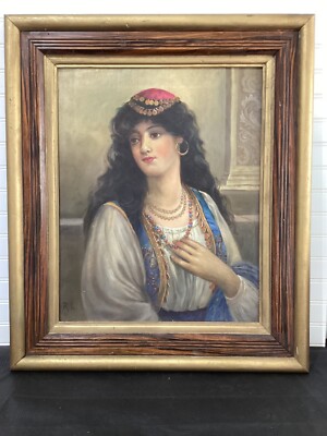 ''Portrait of an Oriental Beauty''- Oil on Canvas, Signed-28.5inx 24.5in-BEAUTIFUL
