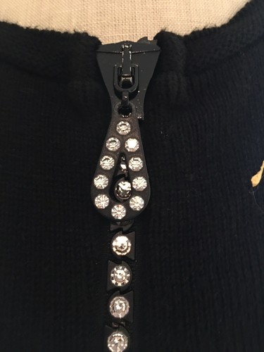 Sarah Handpainted Originals VTG Black/White Jesters Rhinestone Zipper Cardigan L - Picture 6 of 8
