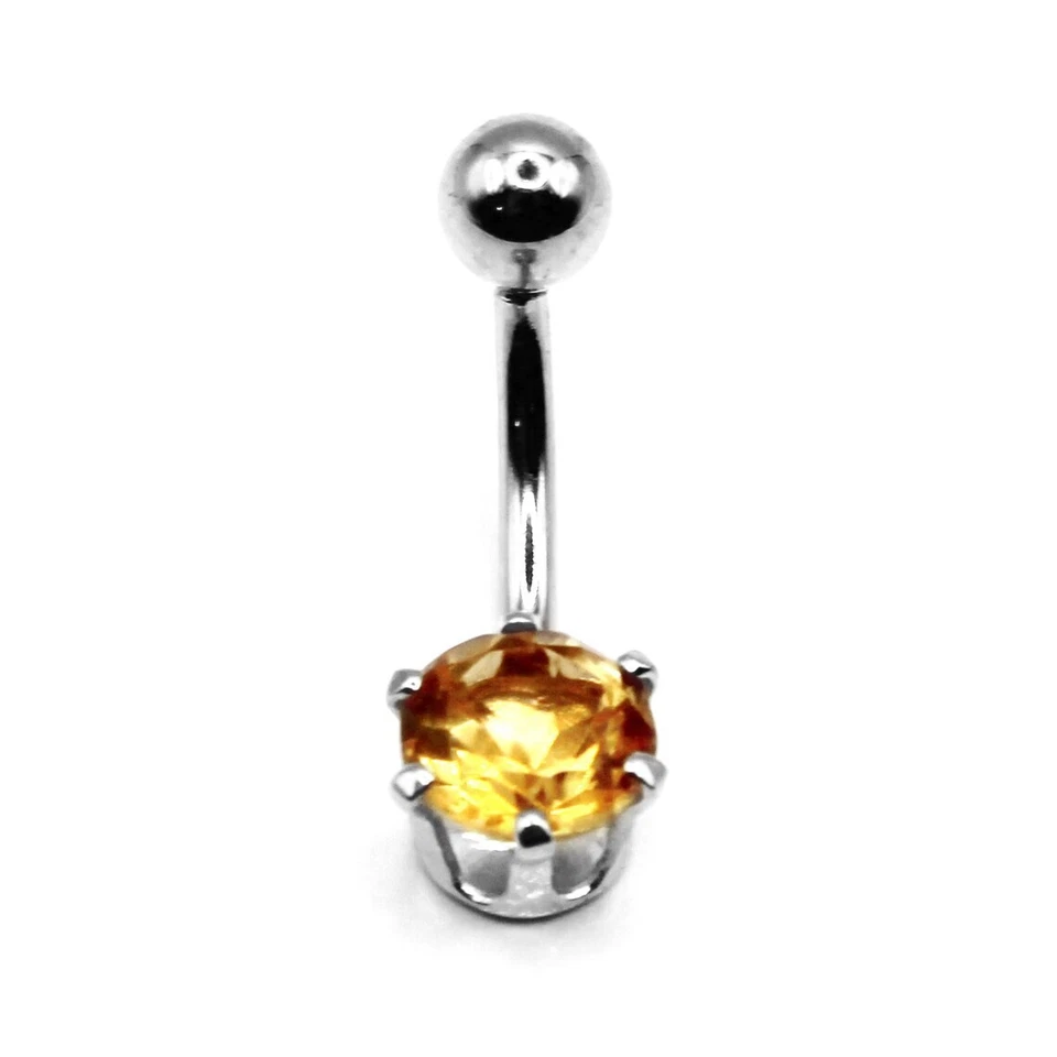 1 Ct Round Yellow Citrine Lab-Created Solitaire Belly Button 14k White Gold Over - Image 2 of 4