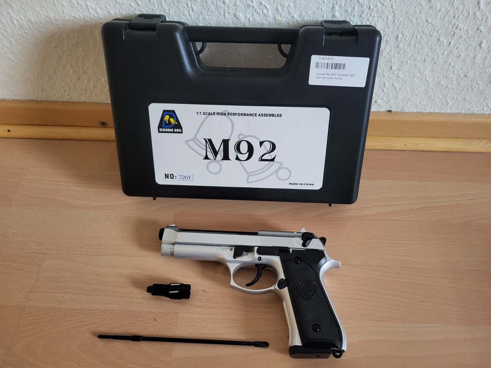 Double Bell M92 Vollmetall GBB 6mm BB silber inkl. Pistolenkoffer mit