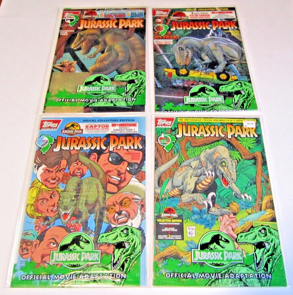 Jurassic Park TOPPS Comics #1-4 Factory Polybagged Comics with Gold Holo Card