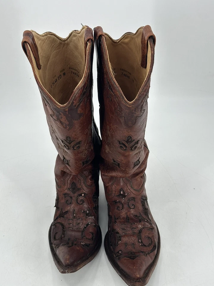Botas Corral Vintage Lagarto-Inlay Western Puntera Cortada, Marrón Para Mujer Talla 10M Foto 2 de 4