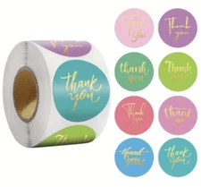 500 pc Sticker Roll Various Thank you Theme Foil Letter Semi Gloss Self Adhesive