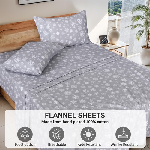 100% Cotton Flannel Sheet Set Deep Pockets Breathable Warm 170 GSM Cozy Soft - Picture 305 of 495