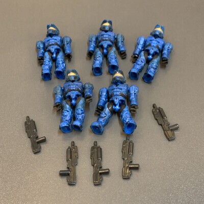 5x HALO MEGA BLOKS BLUE UNSC SPARTAN MARK IV MINI FIGURE & 5 Guns Toys Gift #z