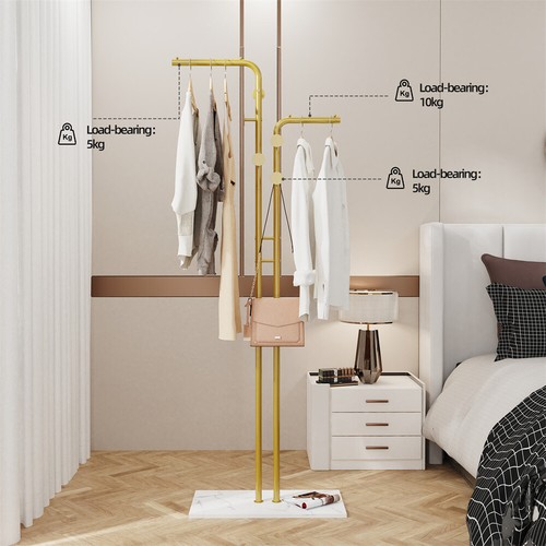 Heavy Duty Gold Coat Rack Stand Strong Marble Base Stand Clothes Rail Nighstand - Picture 8 of 12