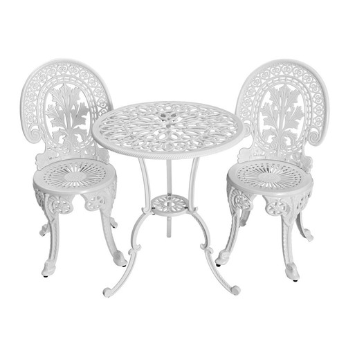 Gardeon 3PC Patio Furniture Outdoor Bistro Set Dining Chairs Aluminium White - Picture 2 of 8