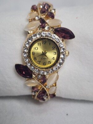 Elegant Gold and Purple Women\'s Bangle Watch Facet Bee Purple Gold Ladies main image 4