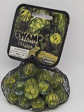 Net Bag Swamp Thing Glass Mega Marbles 24 Players 1 Shooter RETIRED Rare Yellow