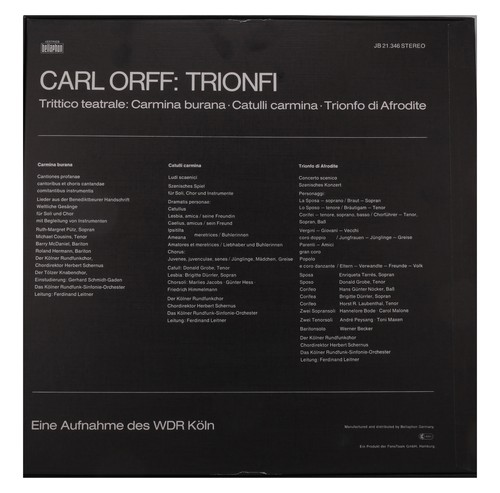 Carl Orff - Carmina Burana/Trionfi - BASF 1973 - Picture 2 of 2