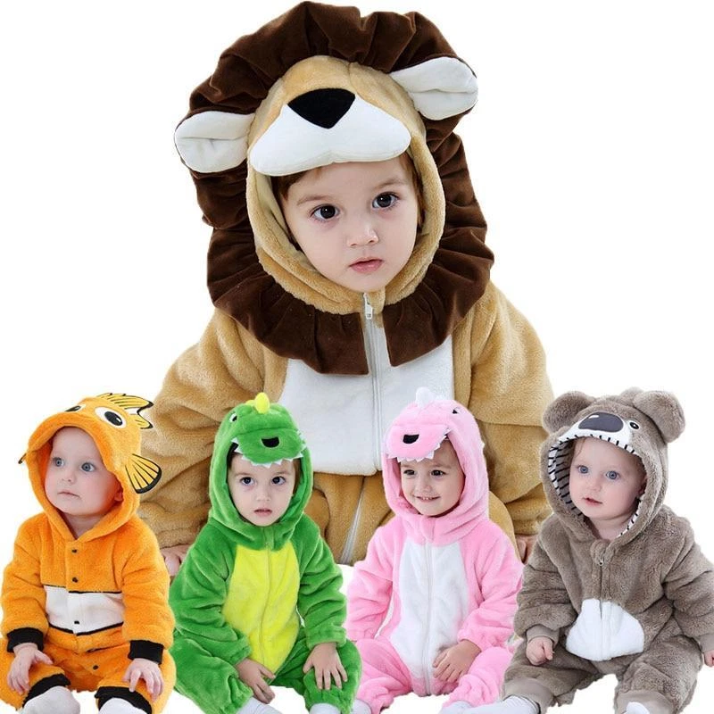 Kigurumi Boy Girl Baby Bear Lion Hooded Romper Jumpsuit Bodysuit