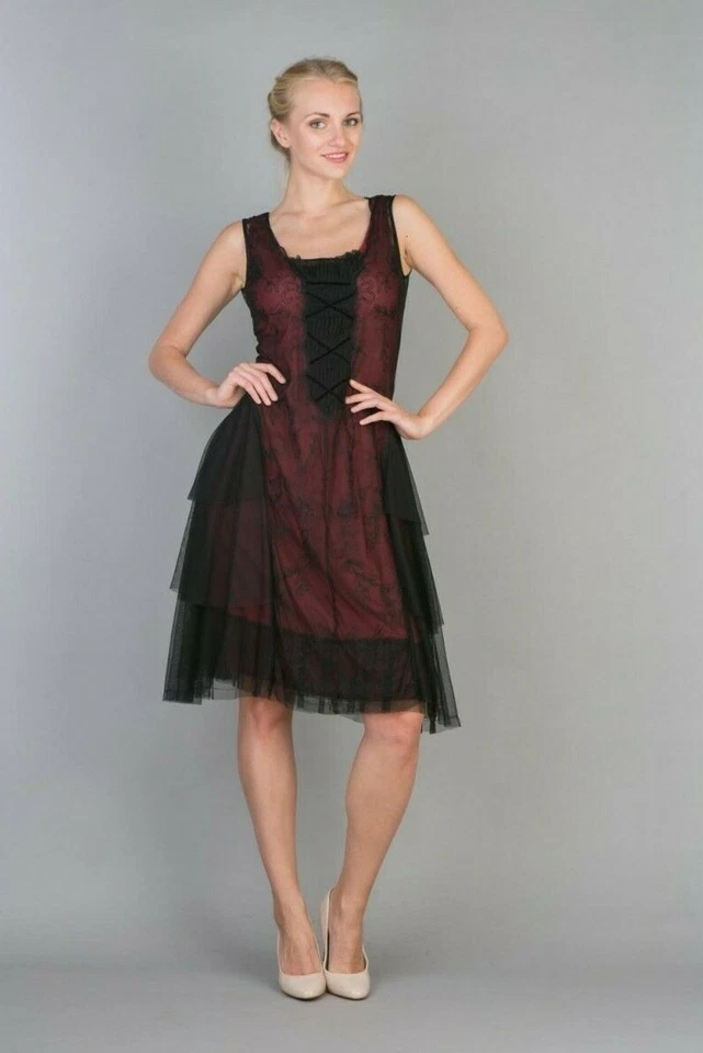 Vestido Estilo Vintage Nataya S Negro Encaje Cóctel Gatsby Años 20 Hasta la Rodilla Nuevo con Etiquetas #232 Foto 3 de 4