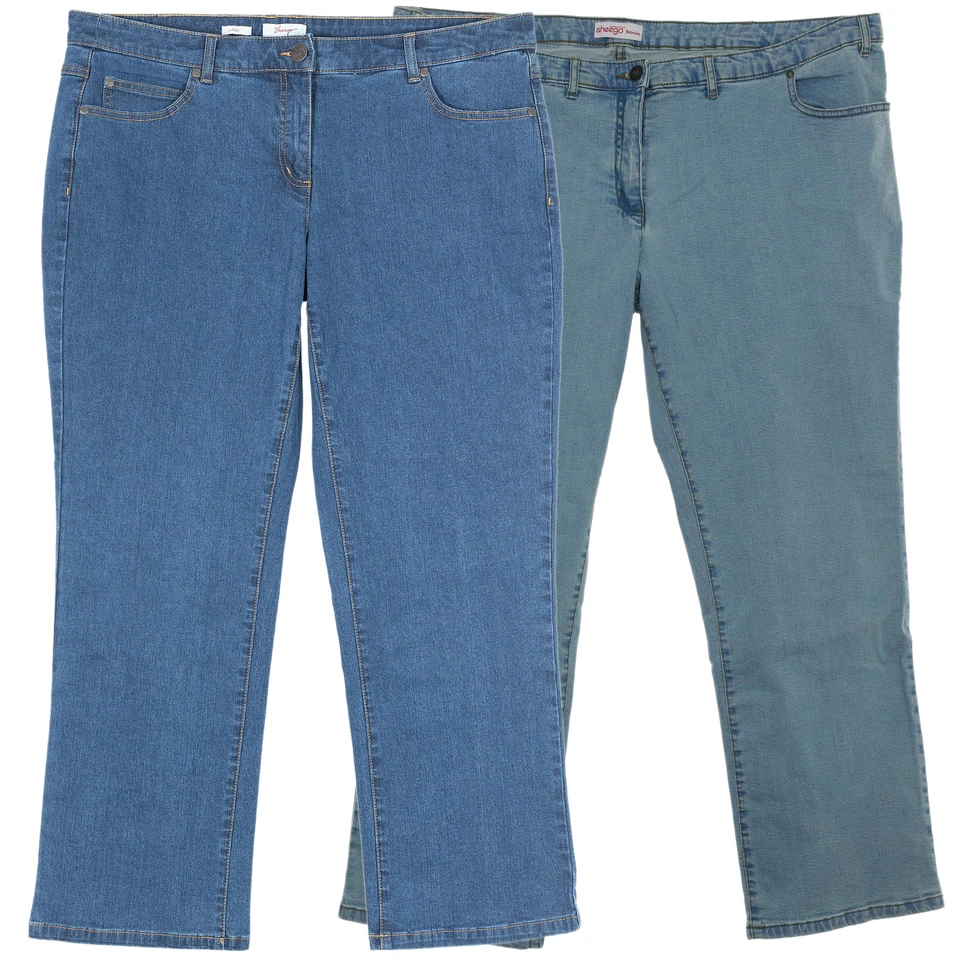 sheego Stretchjeans Die Gerade Straight Fit Damen Used Blau Kurzgröße Plusgröße - Bild 1 von 1